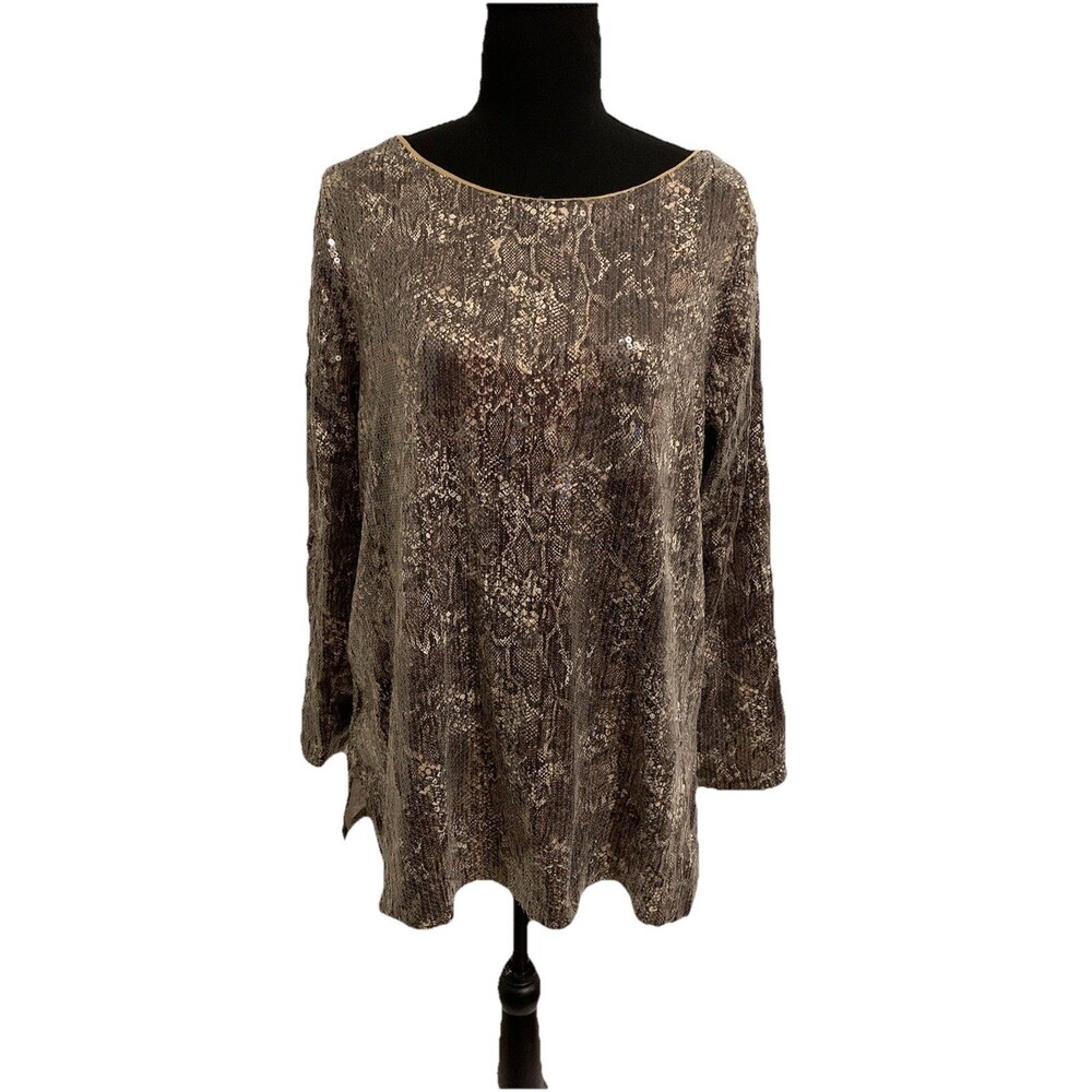 Chicos Size 1 Womens Medium M Python Sequin Top L… - image 1